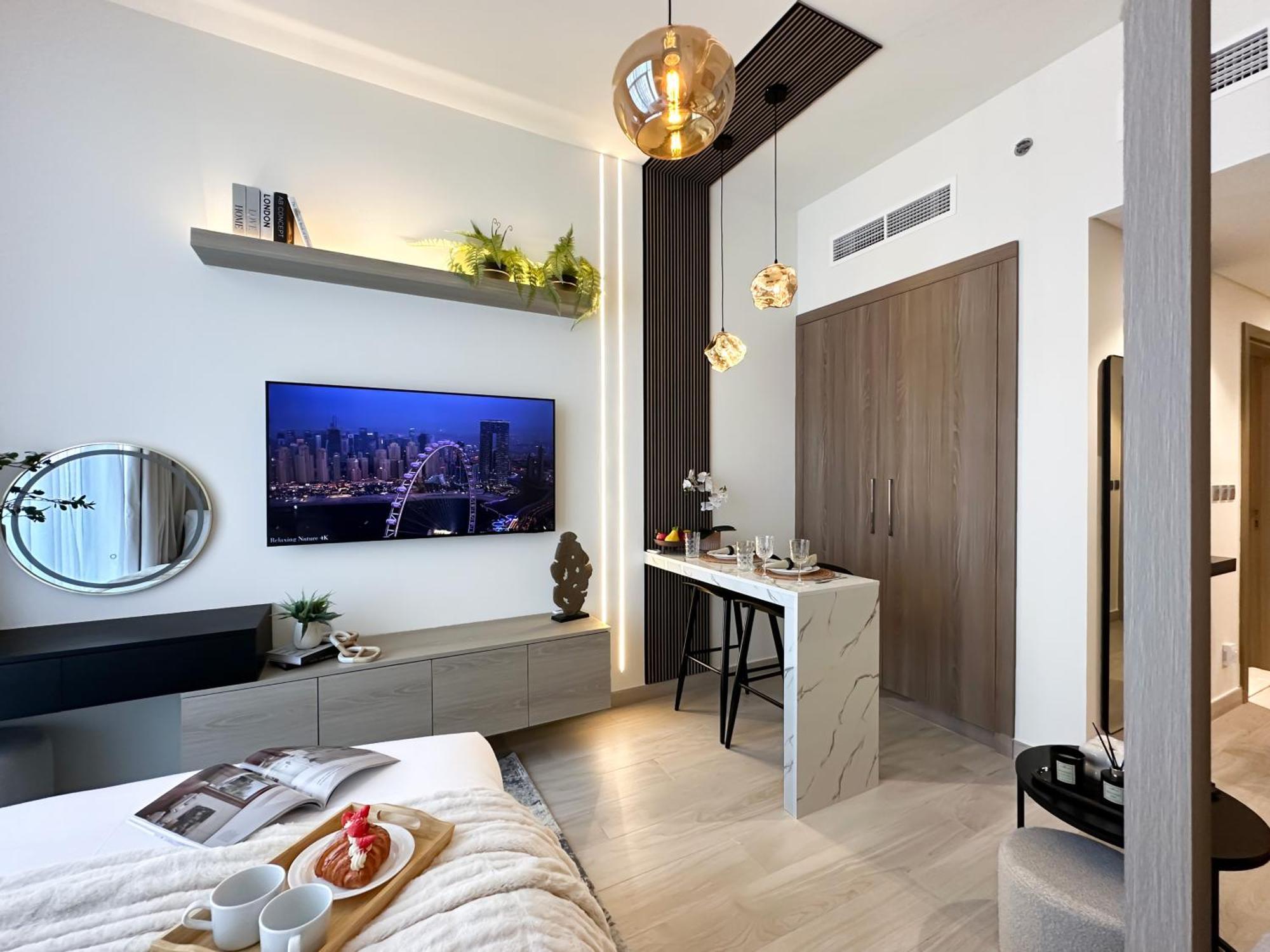 Apartment Trophy Modern Marvel Cozy With Smart Features In Azizi Riviera